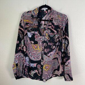EXPRESS Portofino Shirt Womens Small Paisley Button Up Roll Tab Sleeve Blouse